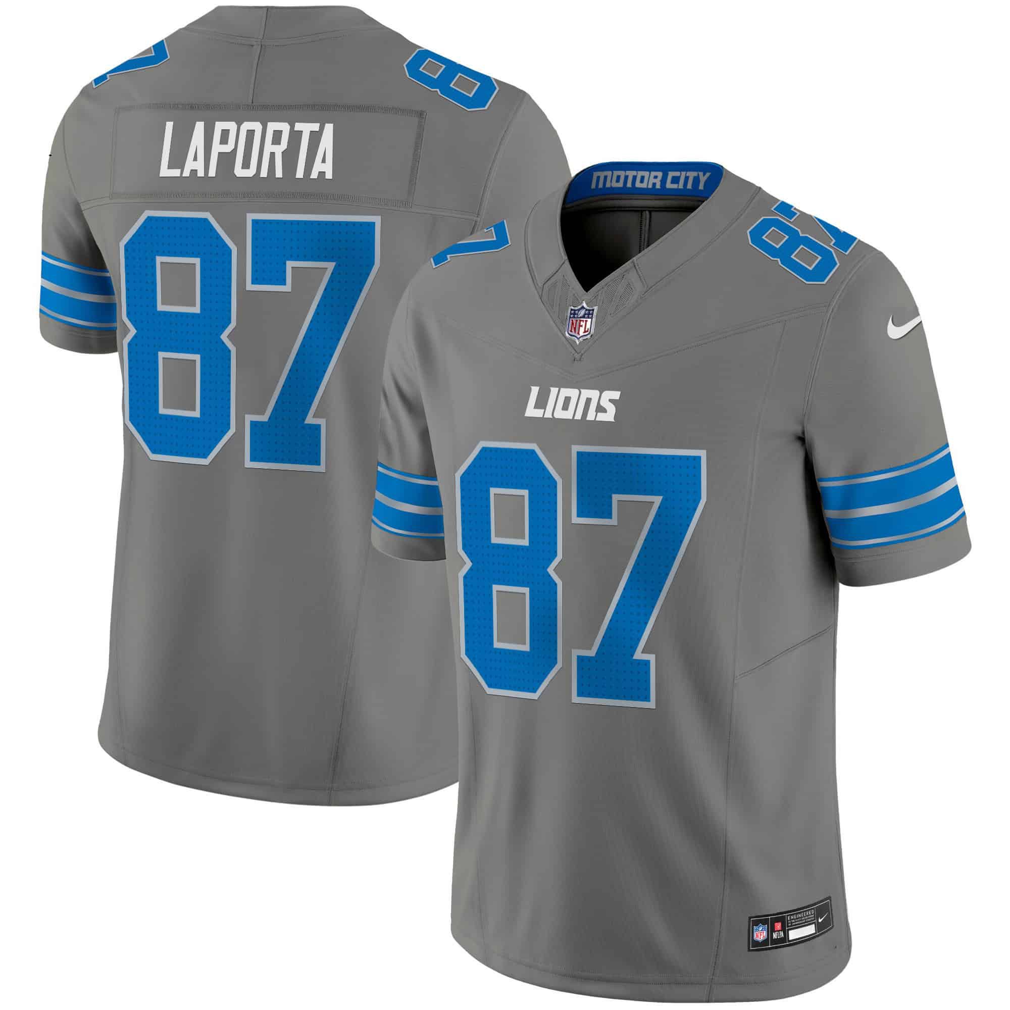 Men Detroit Lions #87 Laporta Grey 2024 Nike Vapor Limited NFL Jersey